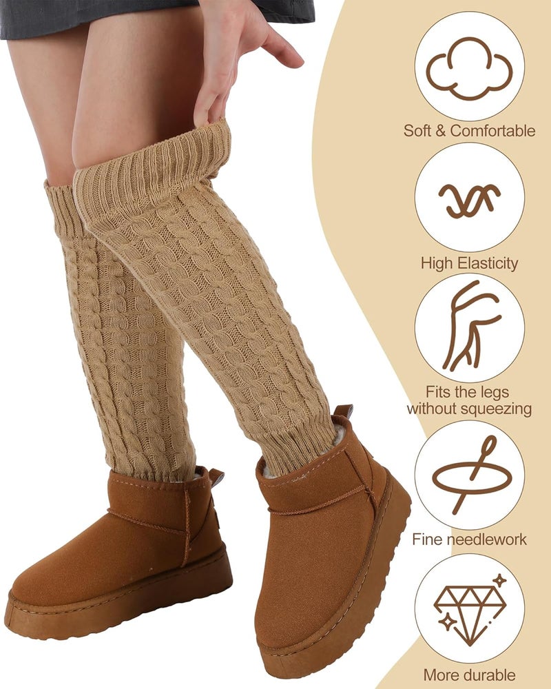 Chuarry 6 Pairs Winter Fleece Lined Leg Warmers for Women Thick Knit Warm Knee High Boot Leg Warmers for Cold Weather - Image 4